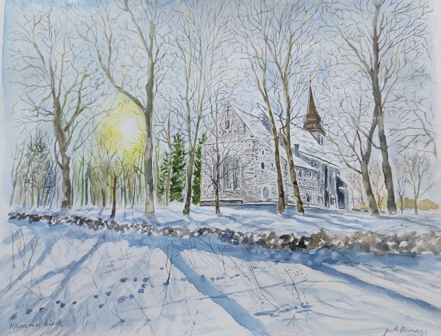 Kaarma-kirik-akvarell-Juta-Heinsaar